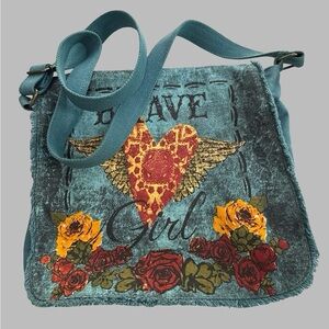 Melody Ross Brave Girl Crossbody Bag Heart & Wings – Roses‎ Appliqué Boho